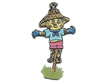 2X3.5" Scrarecrow IRON ON PATCH Sew On Patch applique cloth embroidery badge needle point straw hat on stick gloves Wizard Oz scare crow