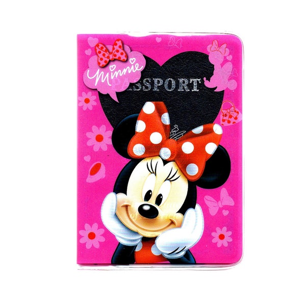 3.5X5" Minnie Mouse Vinyl PASSPORT COVER Travel Holder Disneyland Disney World pink bow dress girlfriend