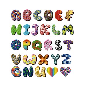 6.5X7" ABC alfabeto grande brillo IRON On TRANSFER Decora Calor vinilo letras A-Z cada letra 1X1"