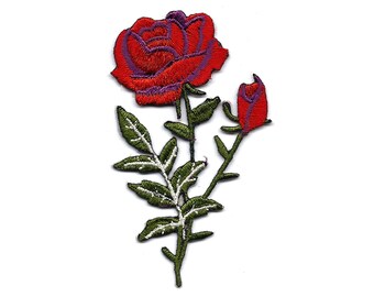 1.5X3" Rojo Rosa IRON ON PATCH Coser En parche aplique tela de tela bordado aguja punta insignia florista de la flor florista de la hoja verde valentine amor rosa brote