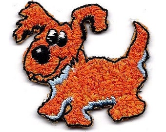 1.75X1.5" Orange Dog Puppy IRON ON PATCH Sew On canine pet lover perky ears Boxer Husky Chihuahua Rottweiler Shaggy Embroidered Applique