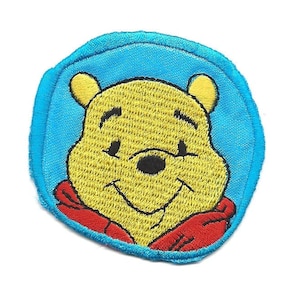 2.5X2.5" Pooh Bear Embroidered IRON ON PATCH / Sew On Cutie Winnie Disney badge loves honey hunny pot blue circle teddy bear