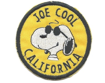 2.5X2.5" Joe Cool Snoopy Embroidered IRON ON Patch / Sew On white dog sunglasses white puppy dog pet beagle shades California round circle