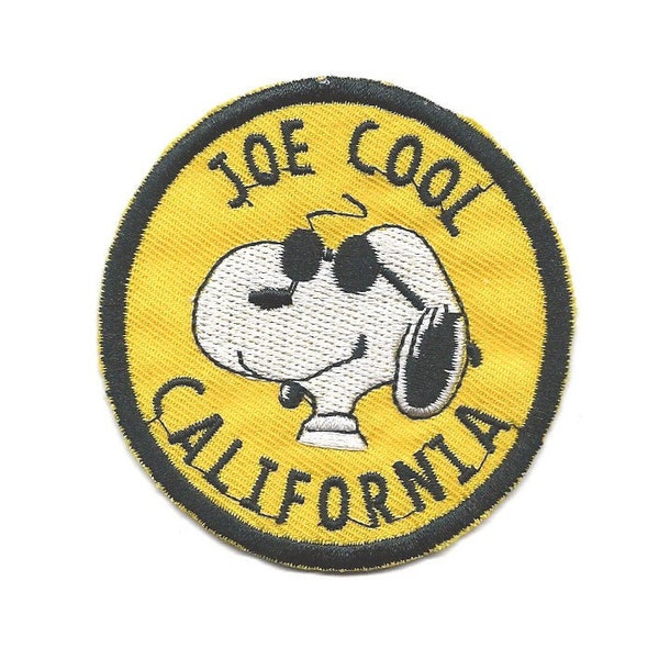 2.5X2.5" Joe Cool Snoopy Embroidered IRON ON Patch / Sew On white dog sunglasses white puppy dog pet beagle shades California round circle