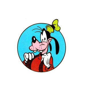 2.5X3" GOOFY green hat glitter IRON On TRANSFER Decor Heat Vinyl easy diy suspenders Disney dog