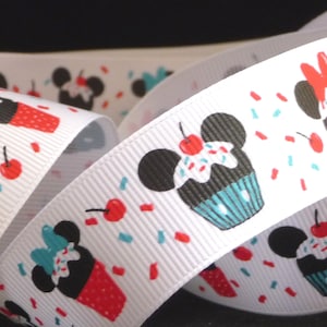 1 Zoll Mickey Mouse Minnie Cup Cupcake RIBBON Disney Ohren Regenbogen Streuseln Kirschkuchen Kekse Eis DIY Schleife Haarspange Geschenk Bogen 1 Yard