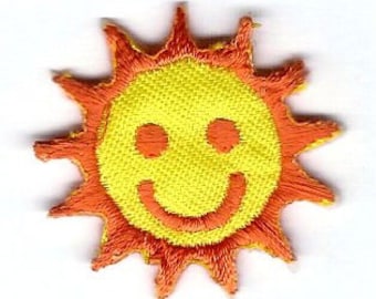 1.25X1.25" Happy Face Sun Embroidered IRON ON PATCH / Sew On smiley face sunshine yellow smiley emoji