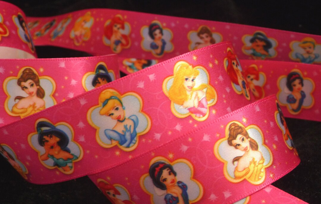1 Inch Disney Princess Pink Satin RIBBON Ariel Cinderella Jasmine Belle ...