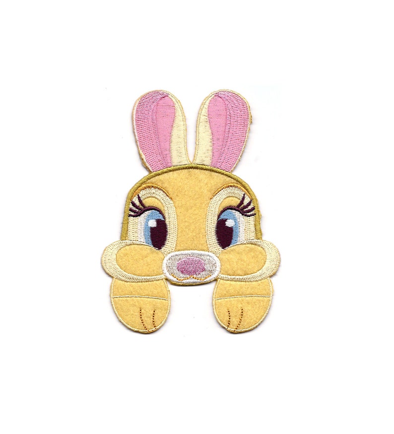3.5X5 Large Yellow Rabbit IRON ON PATCH Sew On bunny rabbit Easter girl eye lashes pink ears