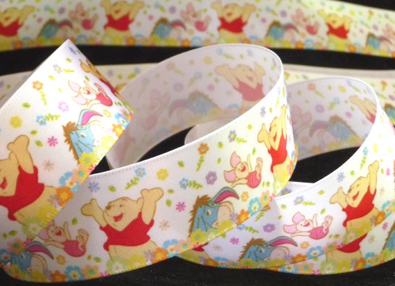 5/8 inch Winnie the POOH white satin RIBBON bear Piglet Eeyore spring bed flowers Disney simple DIY bow hair clip gift bow headband - 1 yard