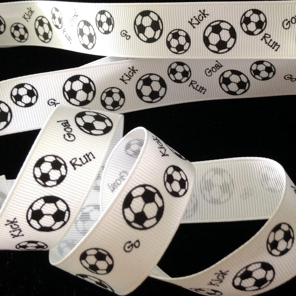 7/8 inch Soccer ball white grosgrain RIBBON - 1 yard run kick goal go team sport football