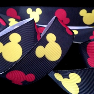 1 inch Mickey Mouse-lint-1 yard Disney Mickey Ears DIY strik haarspeld cadeau strik zwart grosgrain geel rood hoofdpatroon