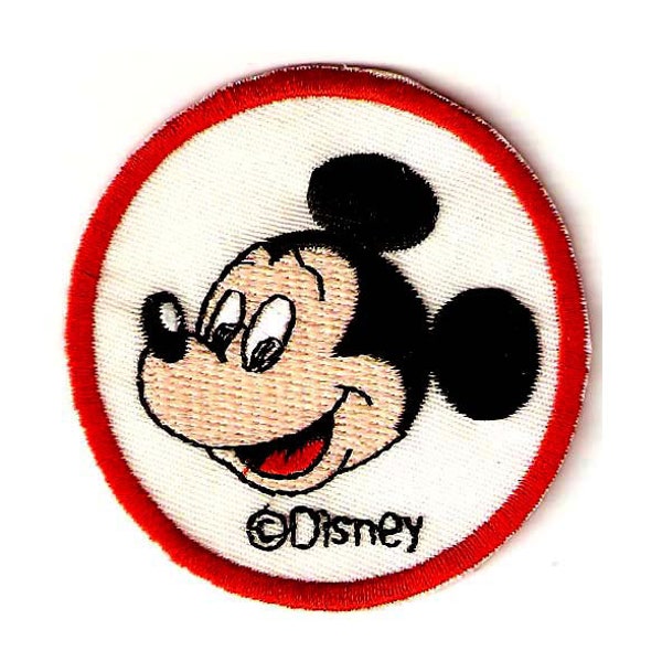 2.25" Mickey Mouse Embroidered IRON On PATCH / No Sew hat bag Patch Classic Mickey ears head round circle patch with red rim Disney