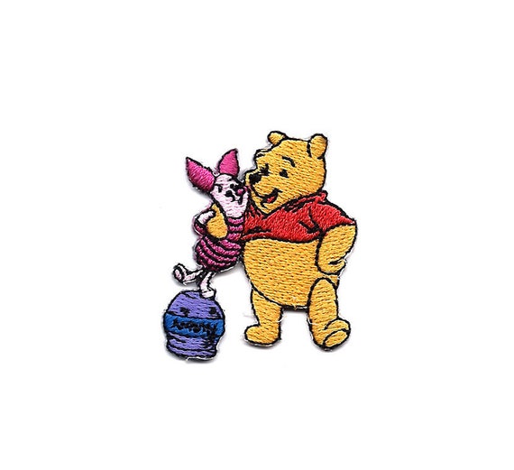 1.25X1.75 Pooh & Piglet hug Embroidered IRON ON PATCH / Sew On Cutie  Winnie Disney badge pig on honey hunny pot hug teddy bear best friends