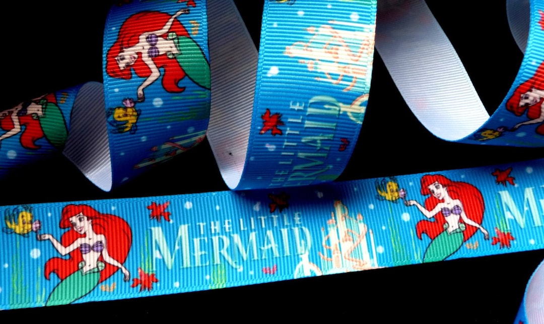 1 Inch Little Mermaid Grosgrain RIBBON Ariel Disney Princess Flounder ...