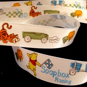 1 inch Winnie the POOH bear Tigger soapbox racing race car Disney satin RIBBON checkered flag pounce