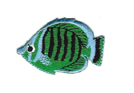2X1.25 Aquarium Fish IRON ON PATCH Sew On Patch embroidery needle point applique badge butterfly ocean animal saltwater fin black stripes