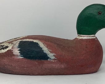 Vintage hand painted wooden mallard duck decoy