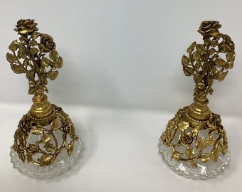 Vintage gold and glass ornate ormolu matson perfume bottle with glass dauber