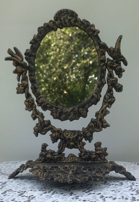 Vintage Ornate Stand Up Mirror With Tray At Base