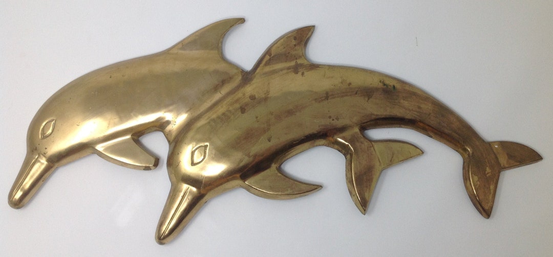 Vintage Large Brass Double Dolphin Wall Hanging Etsy
