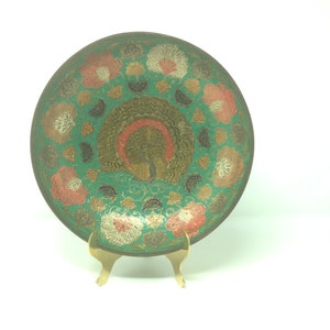 Vintage enamel peacock bowl