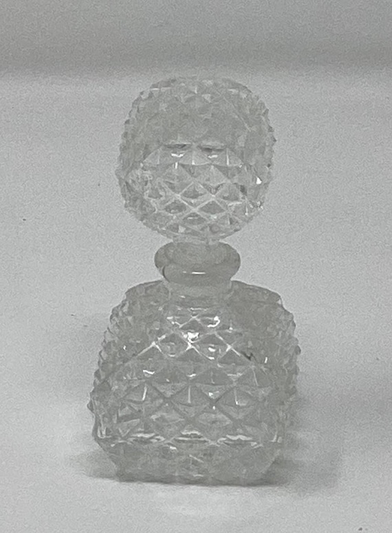 Vintage clear diamond cut glass perfume bottle