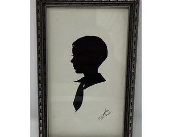 Vintage Signed Franke Hand Cut Silhouette Portrait Boy Framed Art 5 1/2x3 1/4
