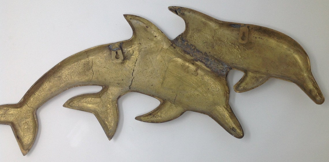 Vintage Large brass double dolphin wall hanging Etsy Nederland