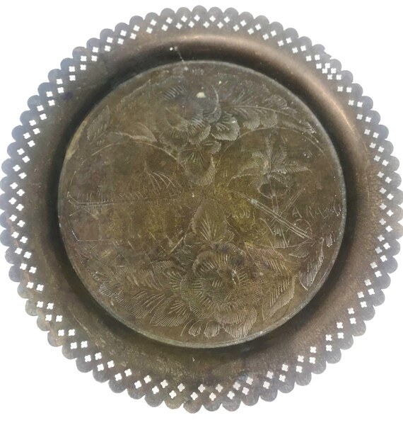 Vintage Etched Brass Floral Plate With Cutout Rim - Etsy