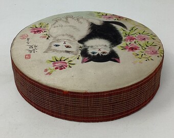 Vintage Silk Covered Round Japanese Kitty Cat Box - Etsy