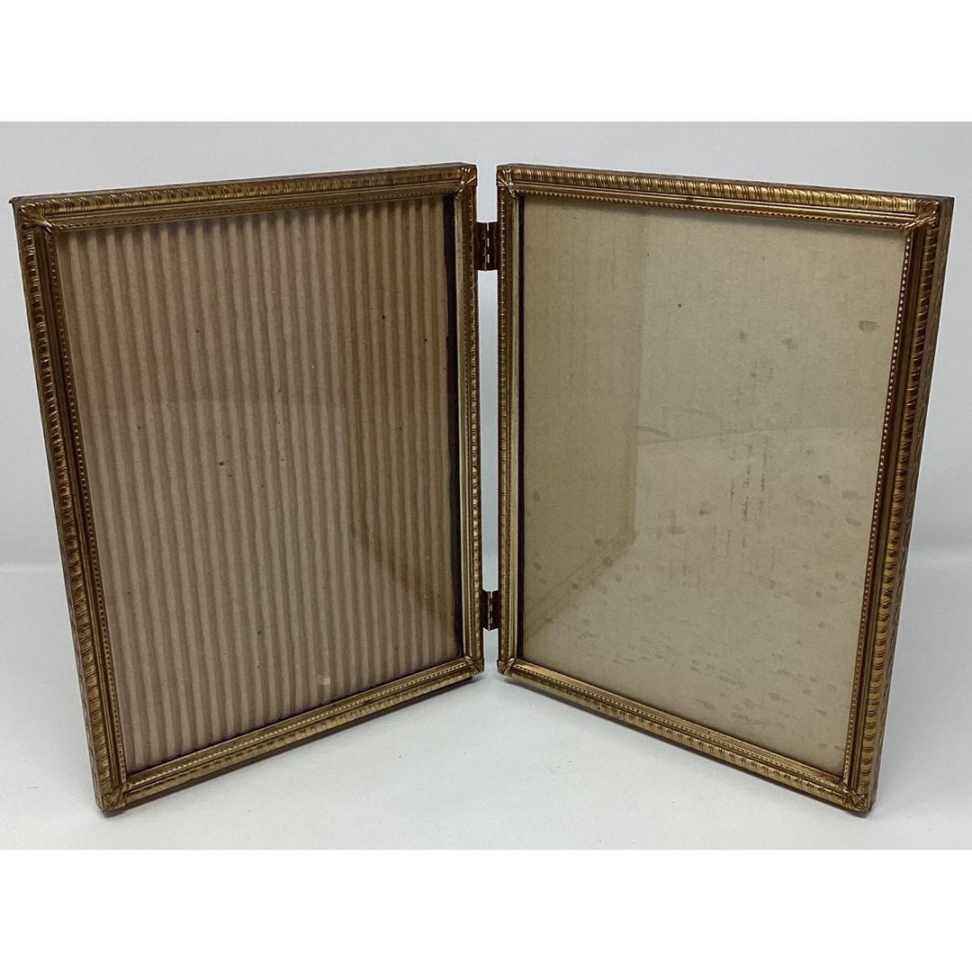 Vintage Gold Ornate Double Folding Picture Frame Hinged Metal Embossed ...