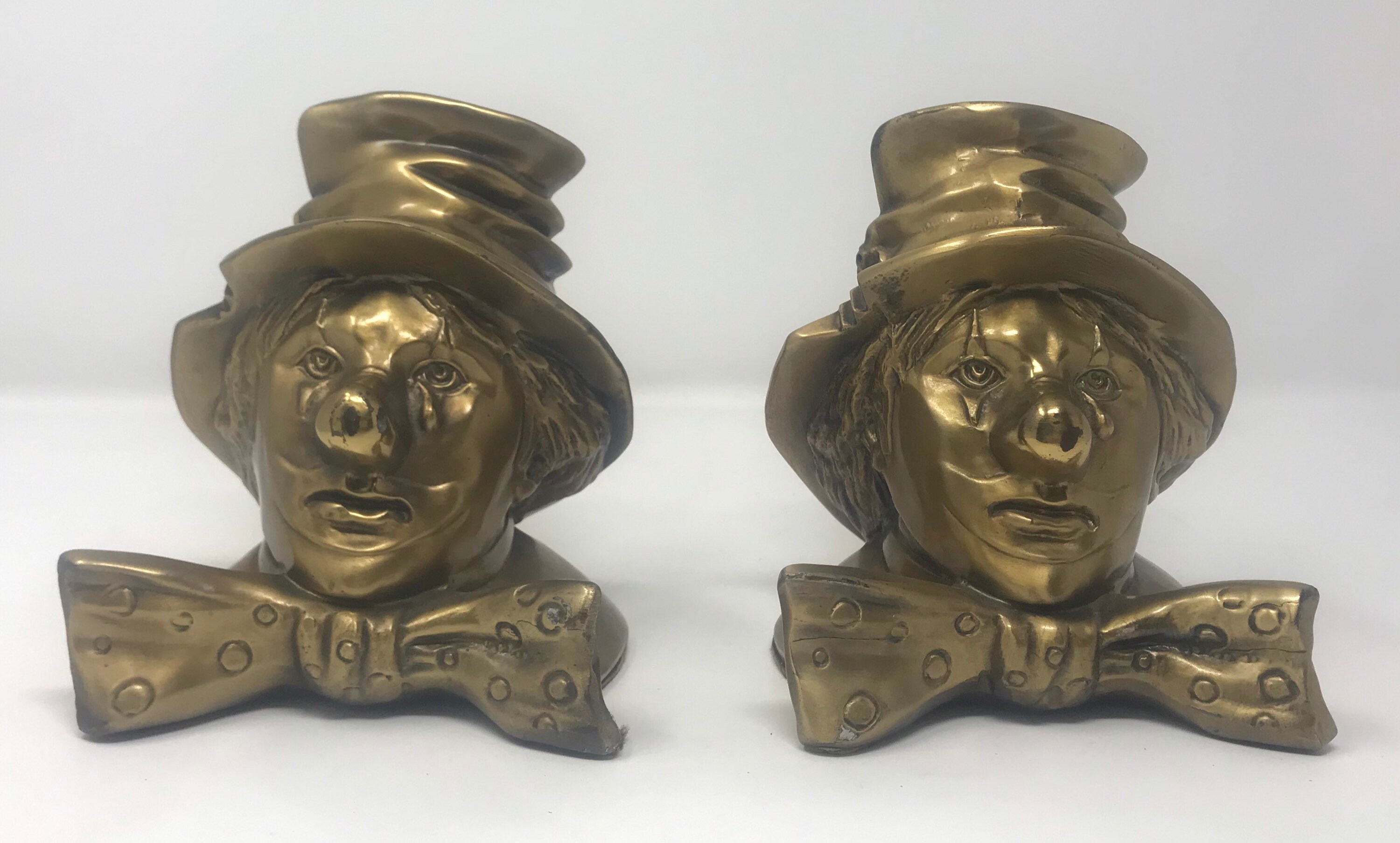 1940 Brass Clown Head Bookends クラウンヘッド 1940 Brass Clown Head Bookends クラウンヘッド