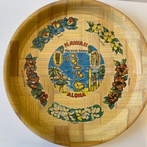 Vintage Hawaii bamboo round tray