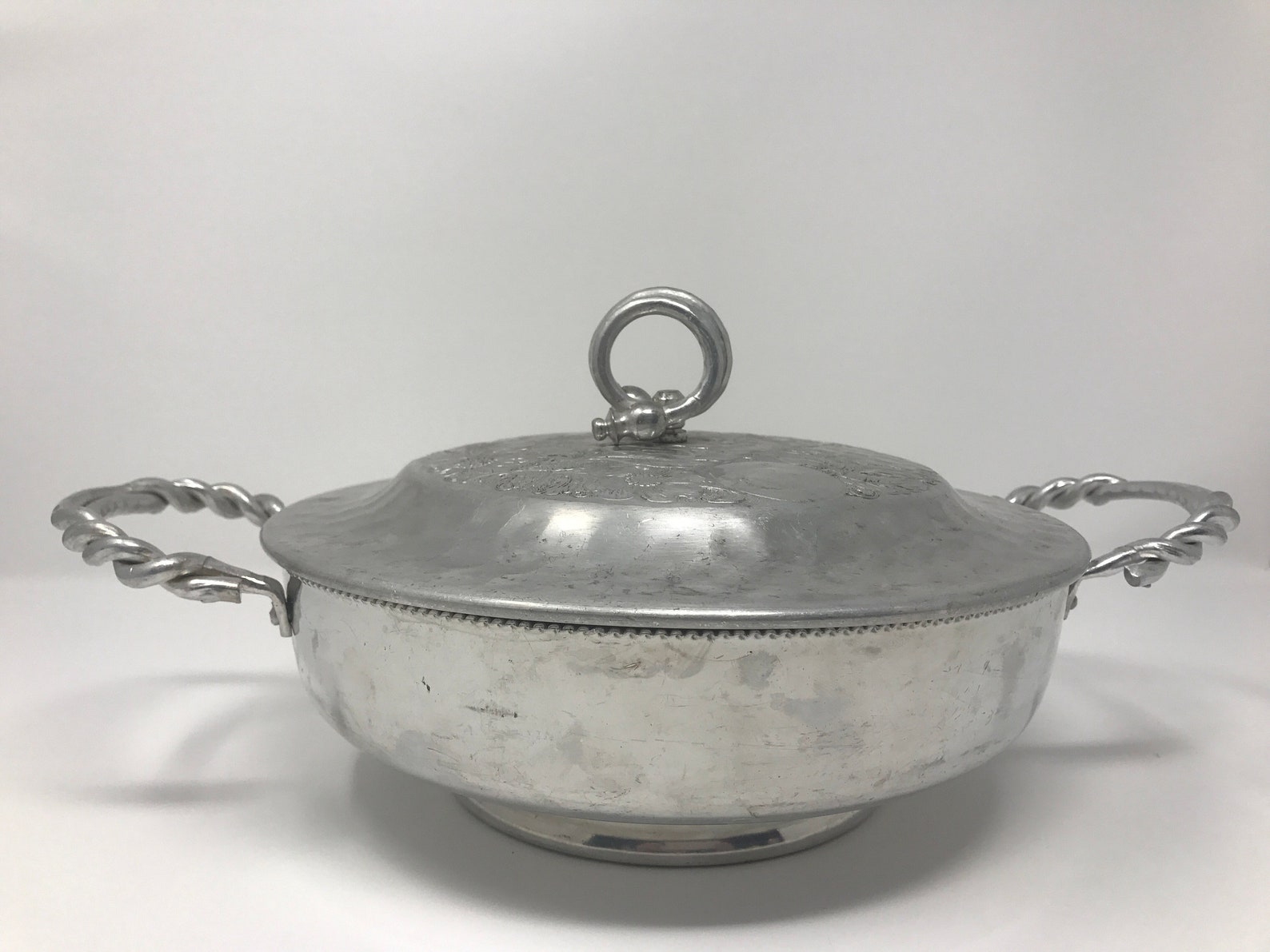 Hammered Aluminum Serving Bowl With Handles and Lid Etsy