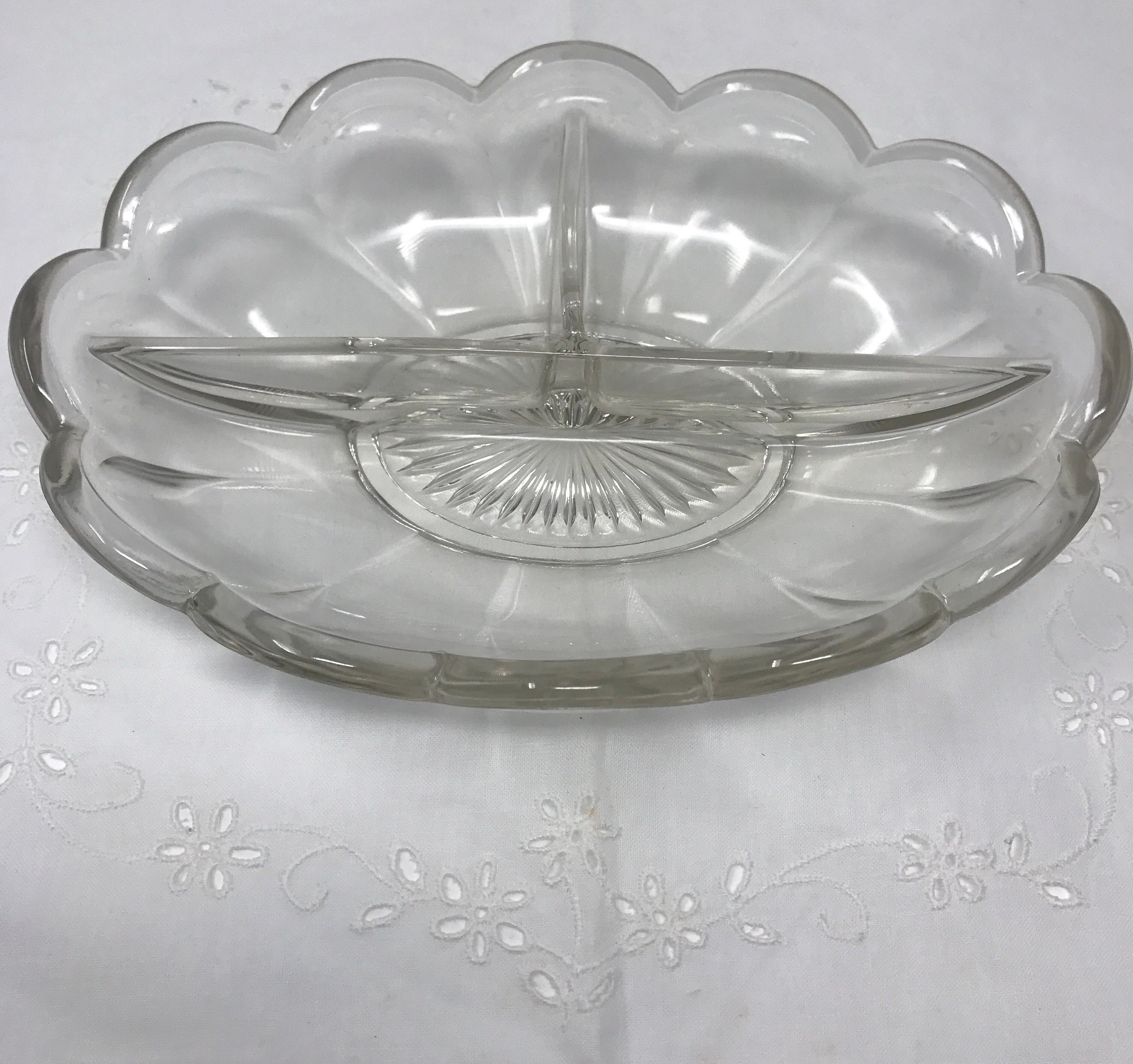 Vintage scalloped edge sectioned glass serving bowl Etsy