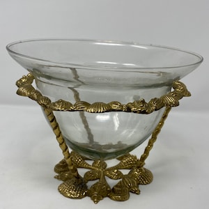 Vintage brass seashell stand with bowl