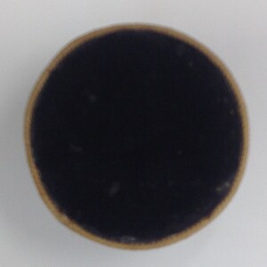 May include: A close-up of a round cardboard box lid with a black velvet lining.