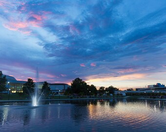 Big Spring Park, Huntsville, Alabama, Sunset Print, Sunset Wall Art, Lake, Fountain, Sky, Beautiful Colors, Rocket City, Von Braun Center