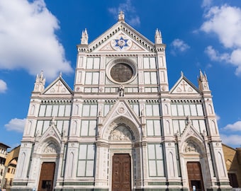Santa Croce Print, Churches of Florence Italy, Blue Sky, Iconic Architecture
