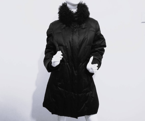 Manteau parka veste hiver collet fourrure laine Mongolie noir