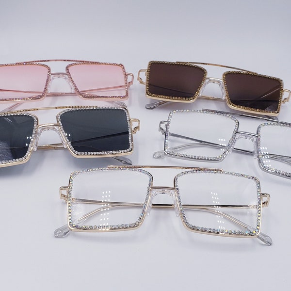 Square Rhinestone Glasses / Sun Glasses