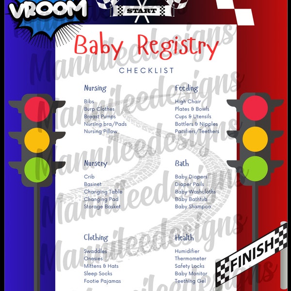 Race Car Themed Baby Registry PNG File