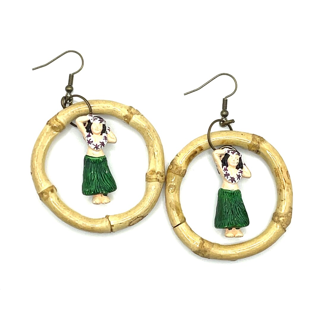 Hula Girl in Small Bamboo Hoop Earrings Etsy