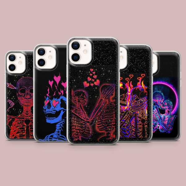 Skeleton Love Phone Case Skull iPhone Cover for iPhone 14Pro, 13, 12, 11, XR, 7, 8, Samsung S23, S22, S21FE, A53, A14, A13, Pixel 7, 6A