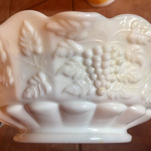 Vintage White Milk Glass Kettle Bowl Etsy