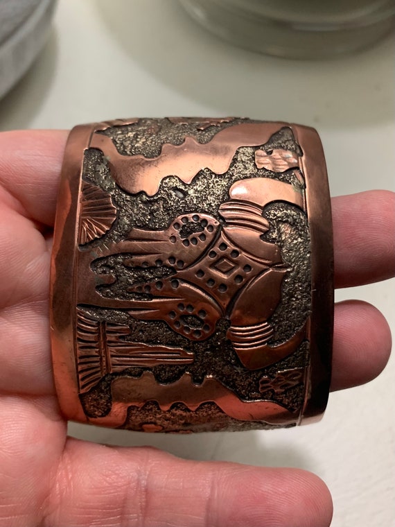 Vintage Signed Copper Native Storyteller Cuff