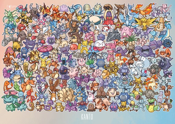 dok eiwit Teken een foto Pokemon Gen1 Kanto Print A3 - Etsy