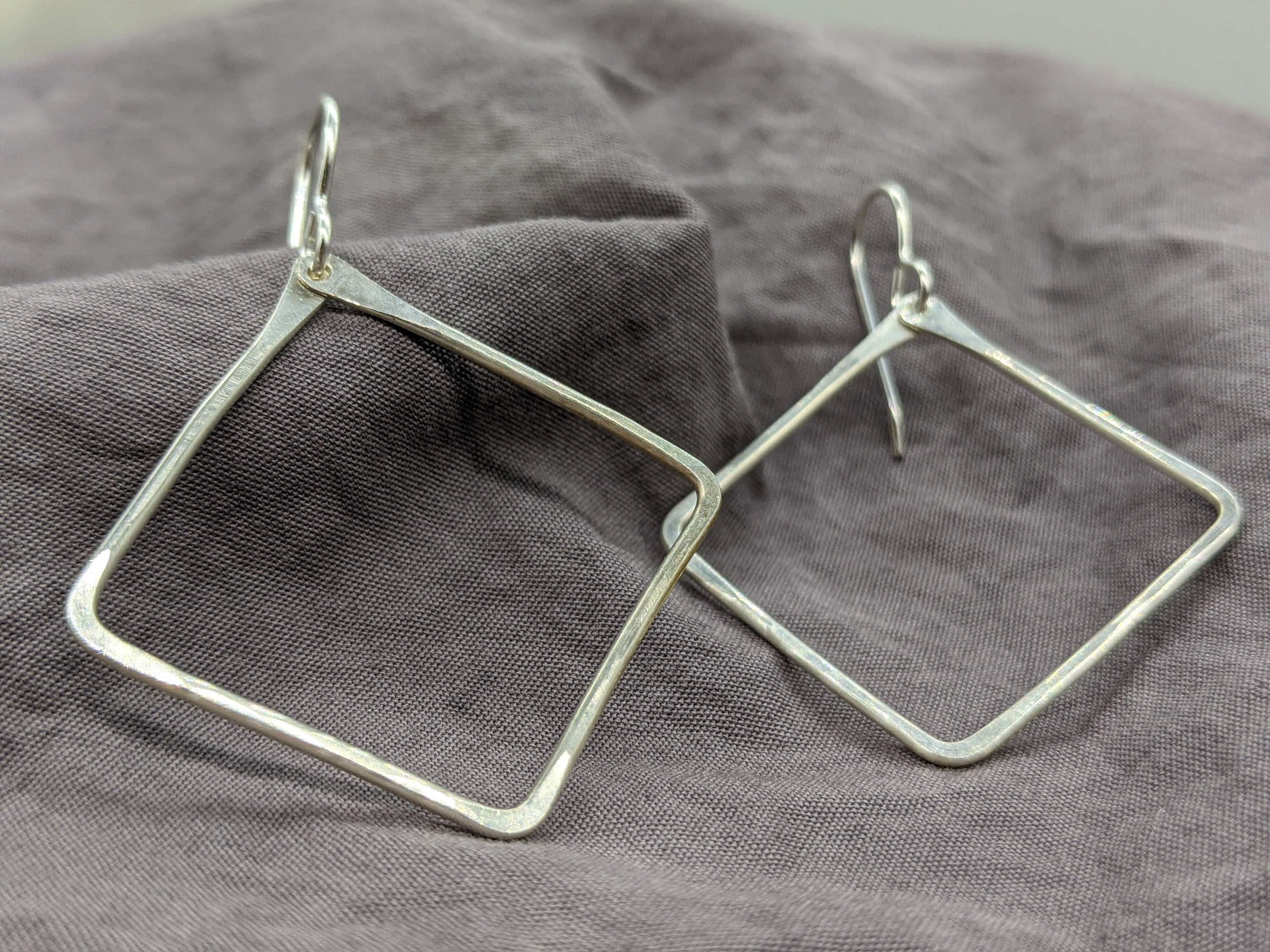 Sterling Silver Hammered Wire Square Earrings - Etsy