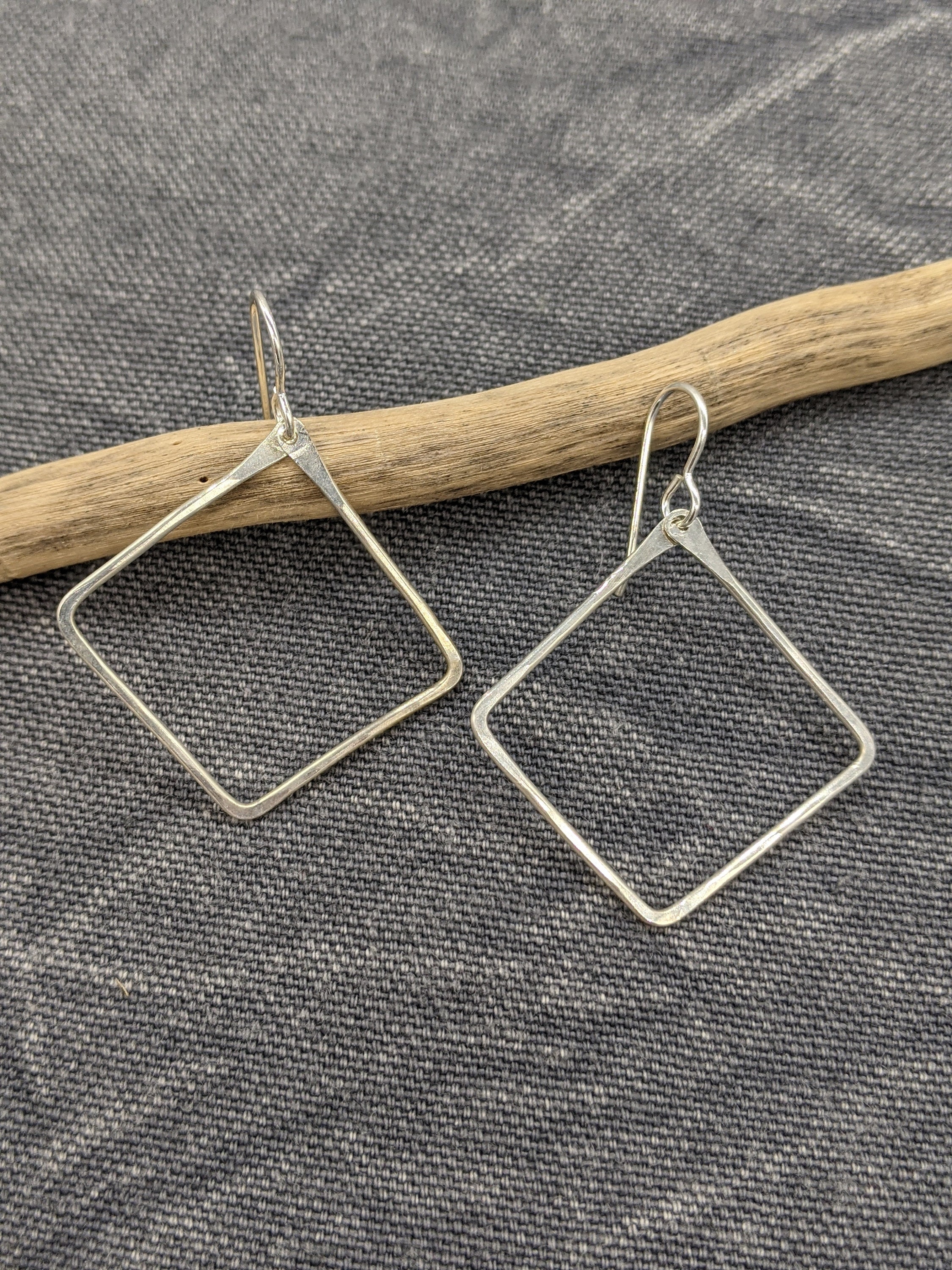 Sterling Silver Hammered Wire Square Earrings - Etsy